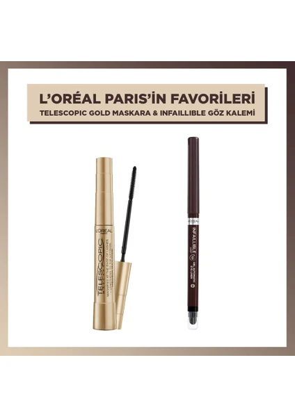 L'Oréal Paris Mascara Telescopic Black +  ınfaillible Automatic Jel Göz Kalemi - Kahverengi