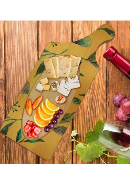 Gift Yapraklar Tasarımlı Dikdörtgen Şeklinde Doğal Ahşap Servis ve Sunum Tabağı Model 4