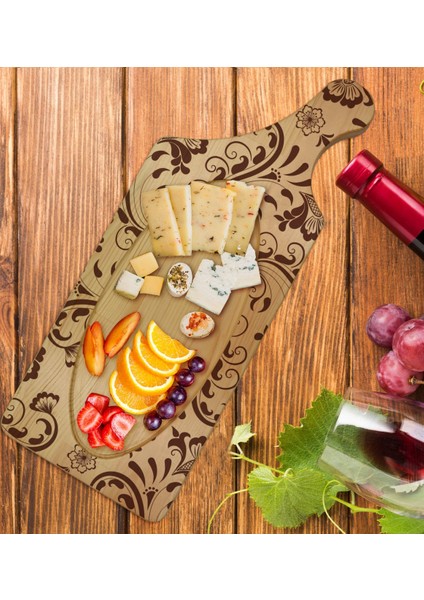 Gift Retro Motif Tasarımlı Dikdörtgen Şeklinde Doğal Ahşap Servis ve Sunum Tabağı Model 3