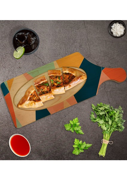 Gift Modern Art Tasarımlı Dikdörtgen Şeklinde Doğal Ahşap Servis ve Sunum Tabağı Model 9