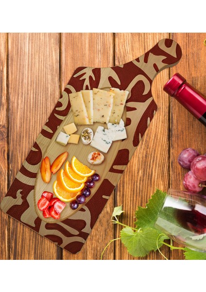 Gift Retro Motif Tasarımlı Dikdörtgen Şeklinde Doğal Ahşap Servis ve Sunum Tabağı Model 2