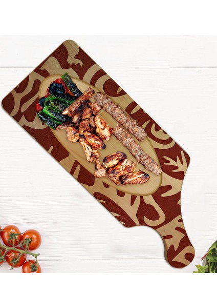 Gift Retro Motif Tasarımlı Dikdörtgen Şeklinde Doğal Ahşap Servis ve Sunum Tabağı Model 2