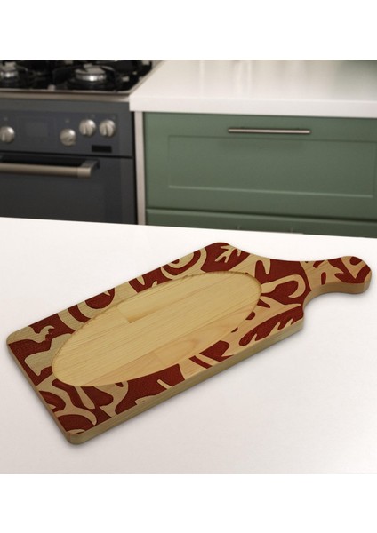 Gift Retro Motif Tasarımlı Dikdörtgen Şeklinde Doğal Ahşap Servis ve Sunum Tabağı Model 2