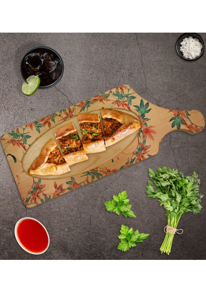 Gift Modern Art Tasarımlı Dikdörtgen Şeklinde Doğal Ahşap Servis ve Sunum Tabağı Model 21