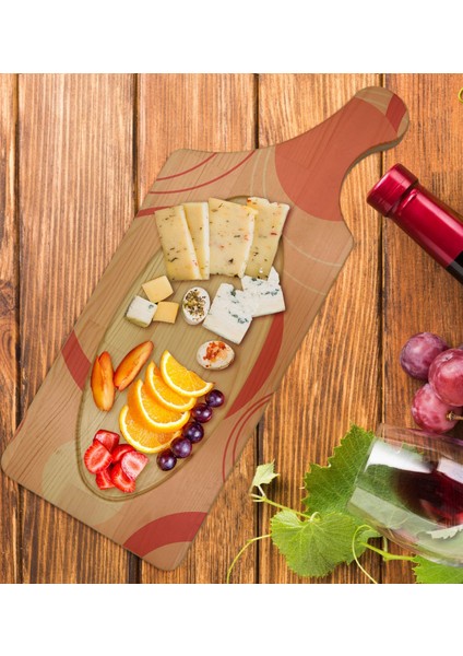 Gift Modern Art Tasarımlı Dikdörtgen Şeklinde Doğal Ahşap Servis ve Sunum Tabağı Model 13