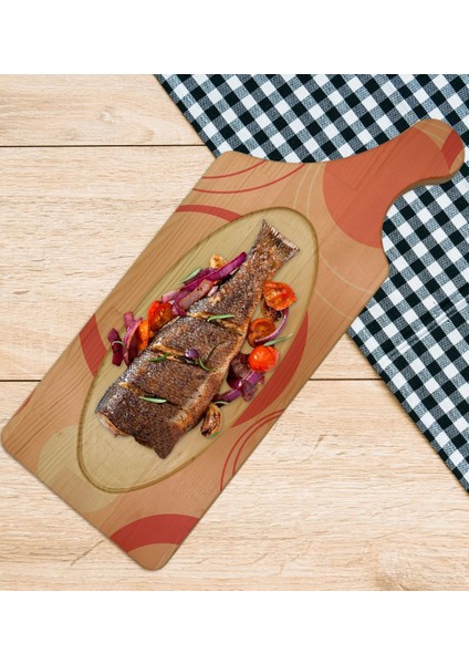 Gift Modern Art Tasarımlı Dikdörtgen Şeklinde Doğal Ahşap Servis ve Sunum Tabağı Model 13