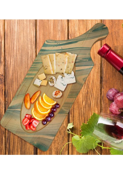 Gift Mermer Tasarımlı Dikdörtgen Şeklinde Doğal Ahşap Servis ve Sunum Tabağı Model 2