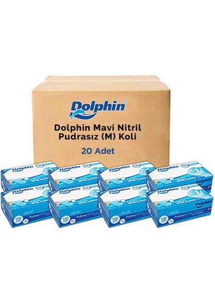 Mavi Nitril Eldiven Pudrasız (M) 100lü Paket 20 Adet