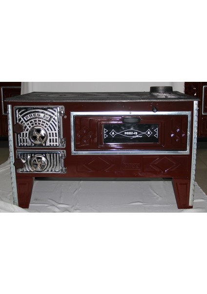 Kuzine Soba Döküm Soba Paçalı Kuzine Soba 50 cm Fırınlı Kahverengi