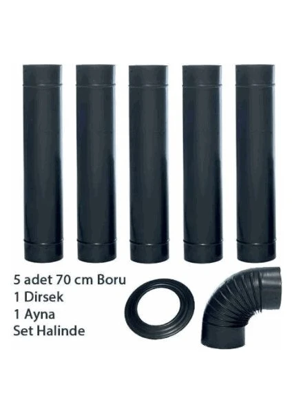 Şömine Sobalara Uygun (13 cm Ø ) Siyah Mat Emaye Soba Borusu 6 Lı Set (Ayna )