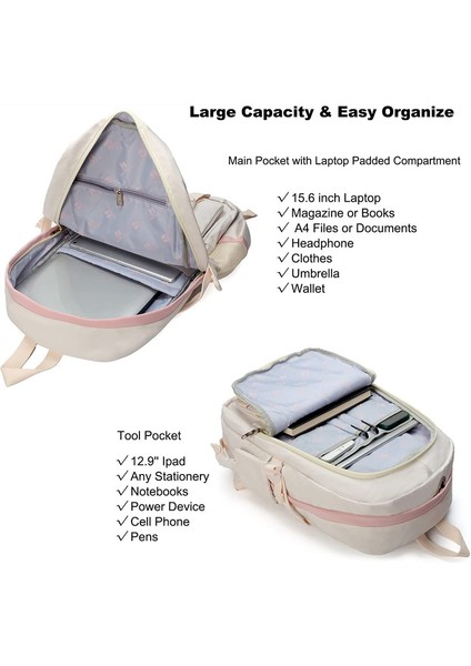 Liveasy Okul Çantası Kolej Sırt Çantası Laptop Sırt Çantası 15.6 Inç - Beyaz (Yurt Dışından)