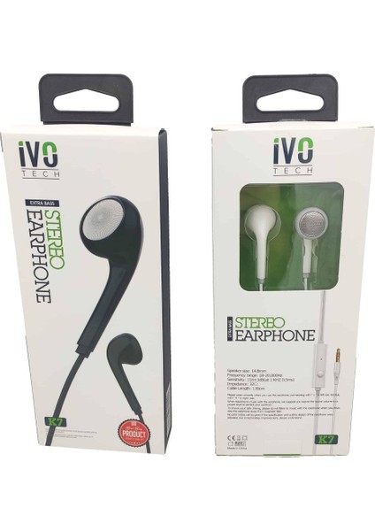 Stereo Earphone Kablolu Kulaklık (Siyah Beyaz) Ivotech K7