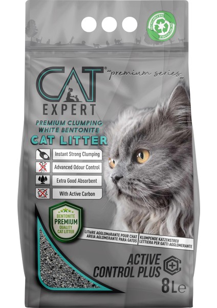 CAT EXPERT Kedi Kumu Active Control Plus Aktif Karbonlu Topaklanan Ve Koku Hapseden Tozsuz 8 Lt X 2 Adet