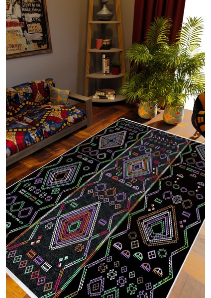 Salon Halısı Modern Geometrik Gri Kaydırmaz Kesme Yıkanabilir Ince Halı Tüysüz Kilim