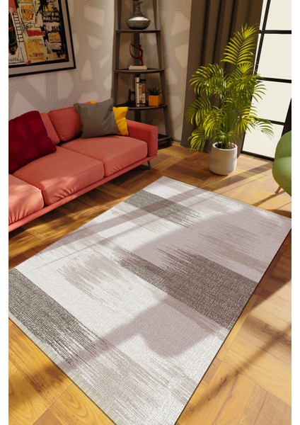 Modern Eskitme Gri Dijital Baskı Halı Kaydırmaz Ince Yıkanabilir