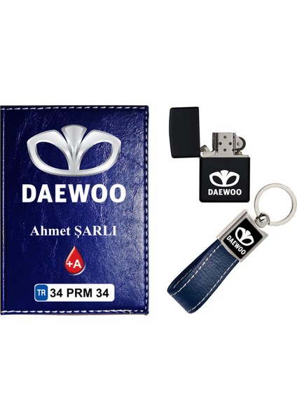 Isiminize Özel Daewoo Logolu Lacivert Ruhsat Kabı - Anahtarlık - Çakmak