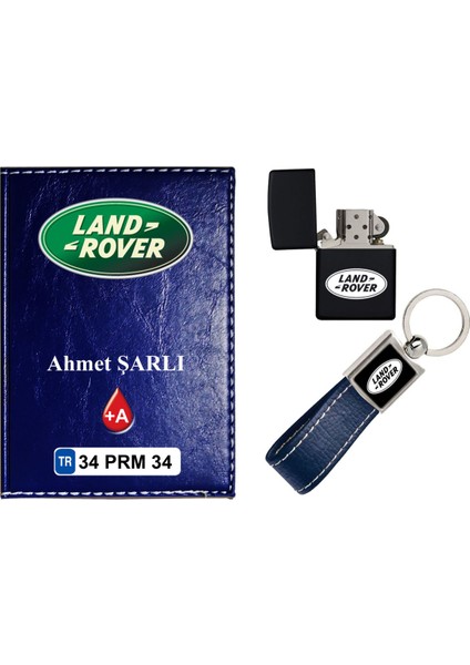 Isiminize Özel Landrover Logolu Lacivert Ruhsat Kabı - Anahtarlık - Çakmak