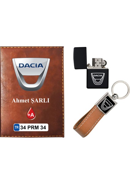 Isiminize Özel Dacıa Logolu Taba Ruhsat Kabı - Anahtarlık - Çakmak
