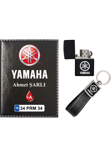 Isiminize Özel Yamaha Logolu Siyah Ruhsat Kabı - Anahtarlık - Çakmak