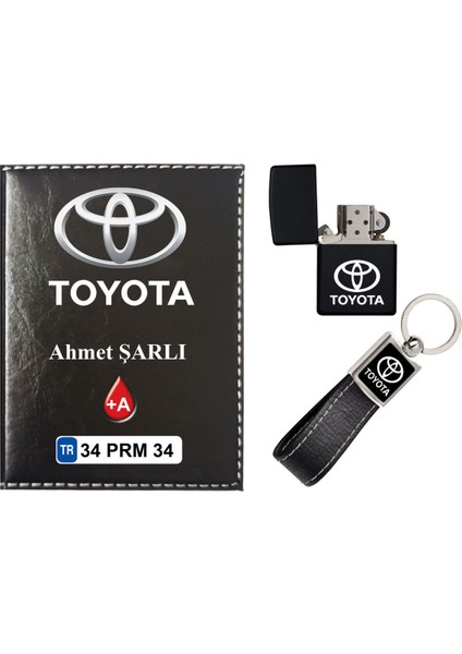 Isiminize Özel Toyota Logolu Siyah Ruhsat Kabı - Anahtarlık - Çakmak