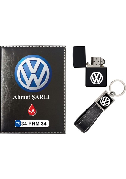 Isiminize Özel Wolsvogen Logolu Siyah Ruhsat Kabı - Anahtarlık - Çakmak