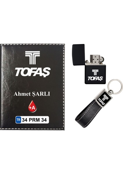 Isiminize Özel Tofaş Logolu Siyah Ruhsat Kabı - Anahtarlık - Çakmak