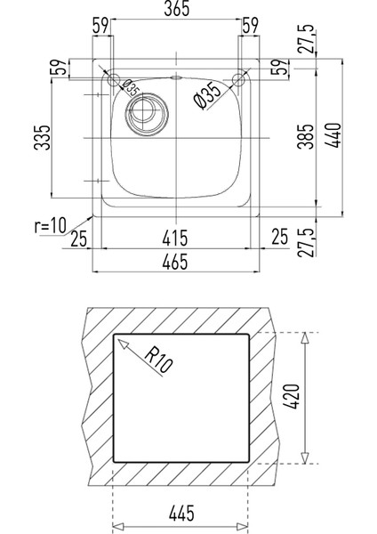 E50 1B (46.5 x 44 ) Ankastre Sağ Batarya Çıkışlı Eviye Paslanmaz Çelik 46.5 cm 40109619 fiyatları