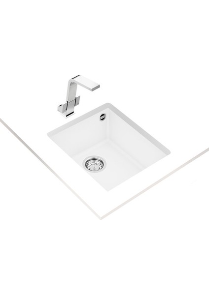 SQUARE 34.40 TG ARTIC WHITE Tezgahaltı Granit Eviye Beyaz 34 cm 115230034