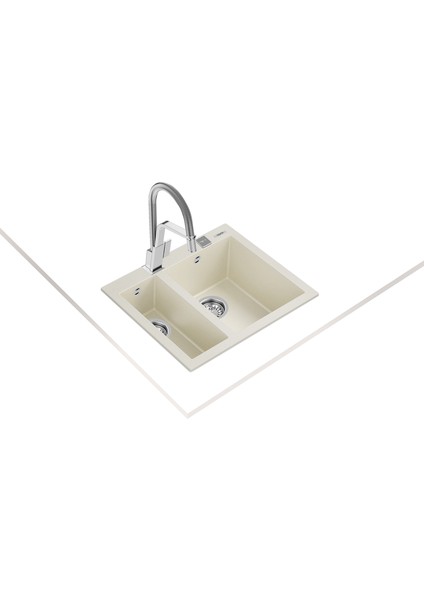 FORSQUARE 590 TG BRIGHT CREAM Ankastre Kumanda Sifonlu Granit Eviye Krem 59 cm 115260022 fiyatları