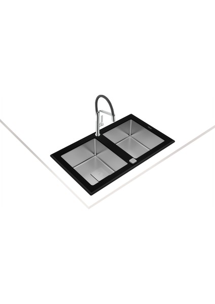 DIAMOND RS15 2B 86 Ankastre Kumanda Sifonlu Cam Eviye Siyah/Çelik 86 cm 115030017 fiyatları