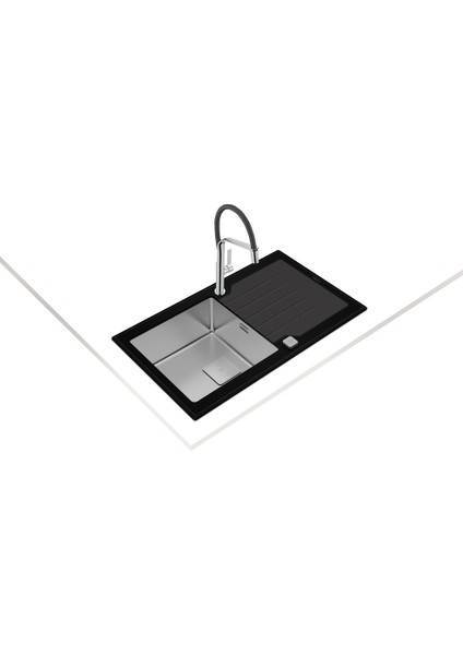 DIAMOND RS15 1B 1D 86 Ankastre Kumanda Sifonlu Cam Eviye Siyah/Çelik 86 cm 115100011 fiyatları