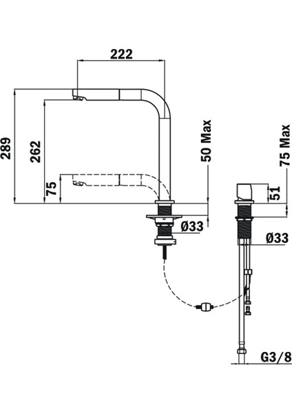 AUK 983 Pencere Önü Mutfak Bataryası Krom 509830200
