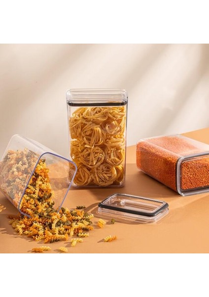 Vakumlu Hava Almaz Saklama Kabı Seti Erzak Kabı Dikdörtgen 6ADET 3100ML