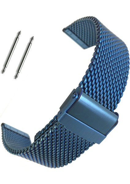 Lacivert Kalın Hasır Çelik Saat Kordonu 20Mm Metal Kayış