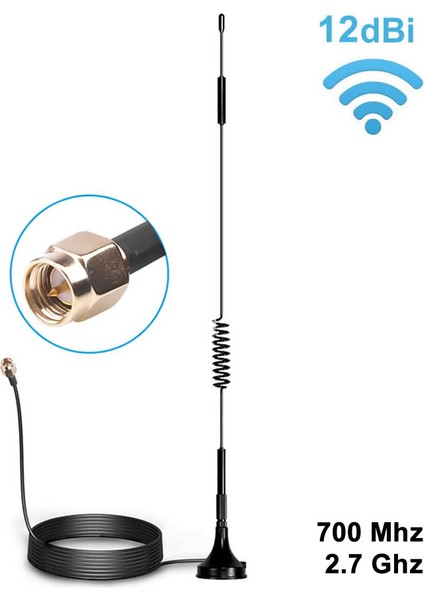12dbi Dış Mekan Anten Sma Erkek 1.5 Metre Kablo 700Mhz - 2.7GHz Mıknatıslı Gsm Wifi RF sinyal Kuvvet