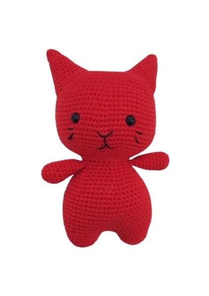 Kırmızı Miniş Pisi Uyku Arkadaşı Amigurumi Organik Oyuncak