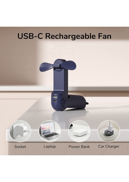 FIY Taşınabilir Fan 2000 Mah El 3'ü 1 Arada Mini Fan USB Şarj Edilebilir Küçük Cep El Feneri Özelliği (Yurt Dışından)