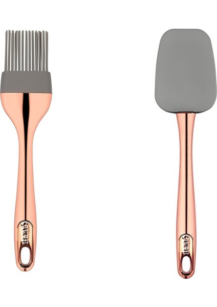 Grimor Life 2'li Set Rose Gold Kaplamalı Silikon Yumurta Fırçası Ve Spatula Seti 25 Cm