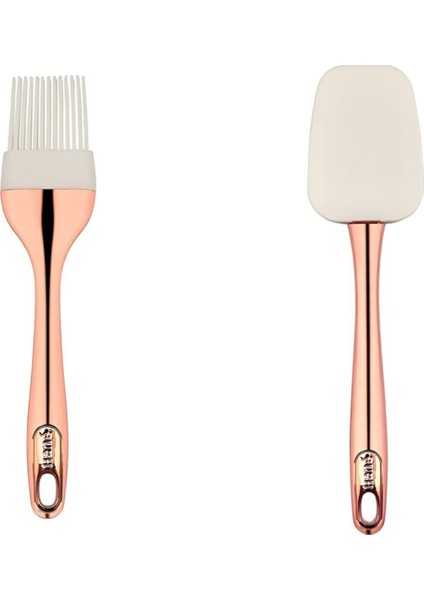 Grimor Life 2'li Set Rose Gold Kaplamalı Silikon Yumurta Fırçası Ve Spatula Seti 25 Cm