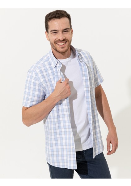 Erkek Açık Mavi Regular Fit Kısa Kollu Gömlek 50249666-VR003
