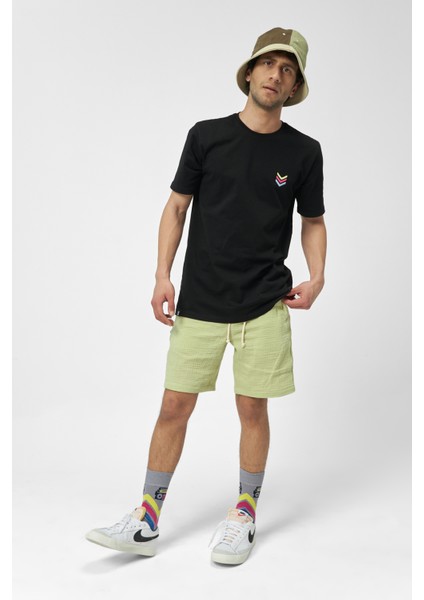 Scroll Down Bisiklet Yaka Rahat Kalıp Nakışlı Siyah Unisex Kutulu T-Shirt modelleri