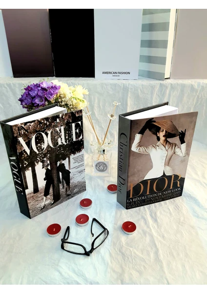 Lovely Book & Book Dekoratif Kitap Kutu 2'li Set Dior Vogue Kahverengi Kitap Kutu Set