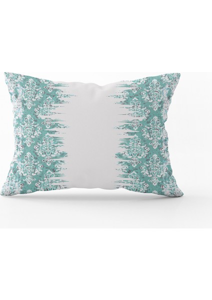 Turkuaz Beyaz Damask Etnik Desenli Kırlent Yastık Kılıfı - CGH119-3550 Çift Tarafı Baskılı