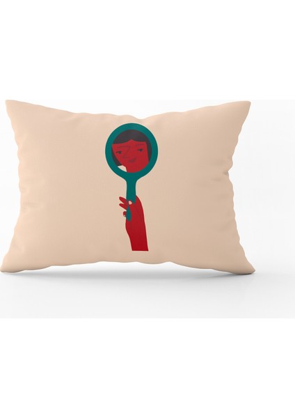 Kırmızı Yeşil Modern Figürlü Kırlent Yastık Kılıfı - CGH175-3550 Çift Tarafı Baskılı