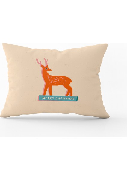 Turuncu Yılbaşı Temalı Kırlent Yastık Kılıfı - CGH215-3550 Çift Tarafı Baskılı