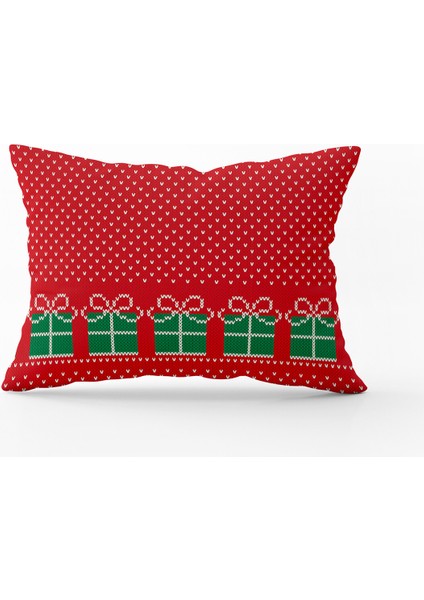 Kırmızı Yılbaşı Temalı Kırlent Yastık Kılıfı - CGH225-3550 Çift Tarafı Baskılı