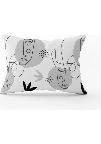 Siyah Gri Modern Figür Desenli Kırlent Yastık Kılıfı - CGH246-3550 Çift Tarafı Baskılı