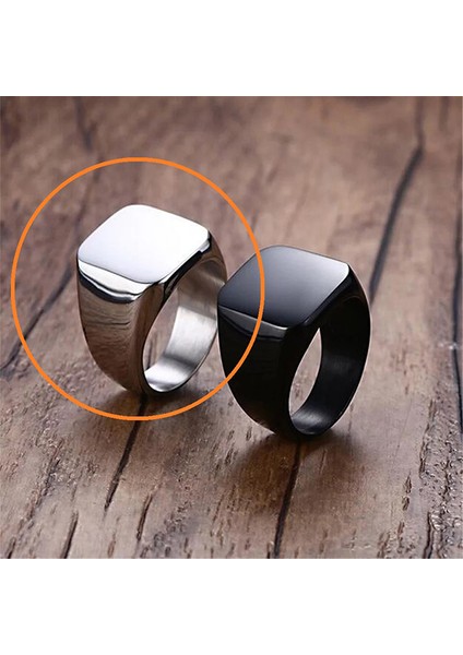 TS001456 Nişane Kare Lazer Baskı Yapılabilir Çelik Erkek Yüzük modelleri