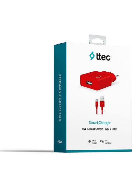 Smartcharger 2.1A Seyahat Şarj Aleti + Type-C Kablo