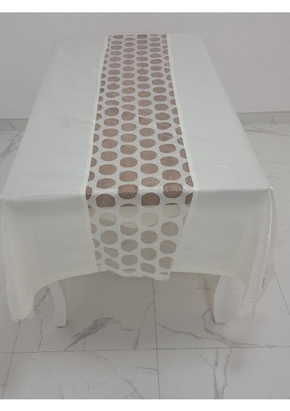 Miranda Lüx Dantelli Taş Aksesuarlı Monoray Kumaş Krem Masa Örtüsü Dikdörtgen 170x230 cm - 1005